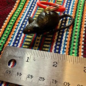 Handmade Rat Keychain with Red Ring